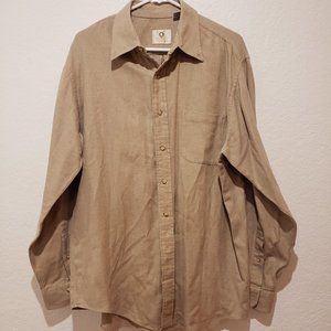 Viyella mens L 100% Cotton Brown Tan button Down Long Sleeve Shirt